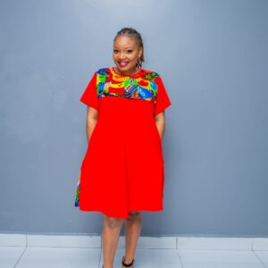 Women’s African Print Patchwork A-Line Dress – Short Sleeve Casual and Party Wear