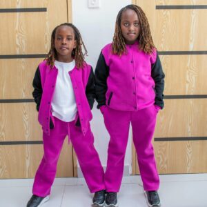 Girls' Premium Pink Varsity Jacket & Jogger Set | Personalized Children's Fashion