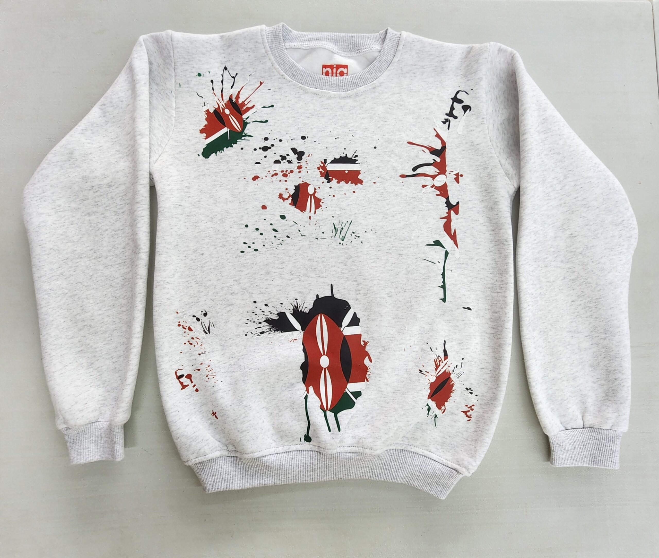 White Kenyan Color Splash Long Sleeve Sweatshirt – Bold Graphic Print
