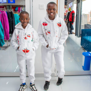 White Kenya Flag Custom Hoodie & Jogger Set for Kids