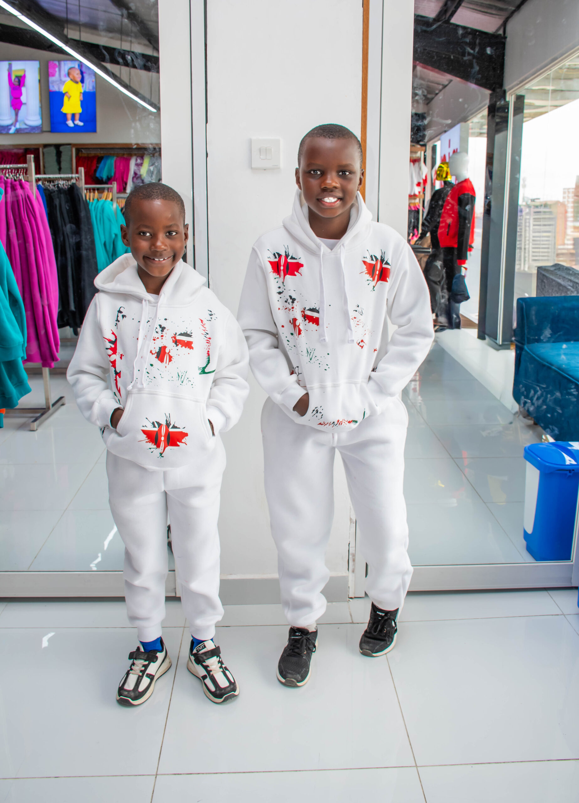 White Kenya Flag Custom Hoodie & Jogger Set for Kids