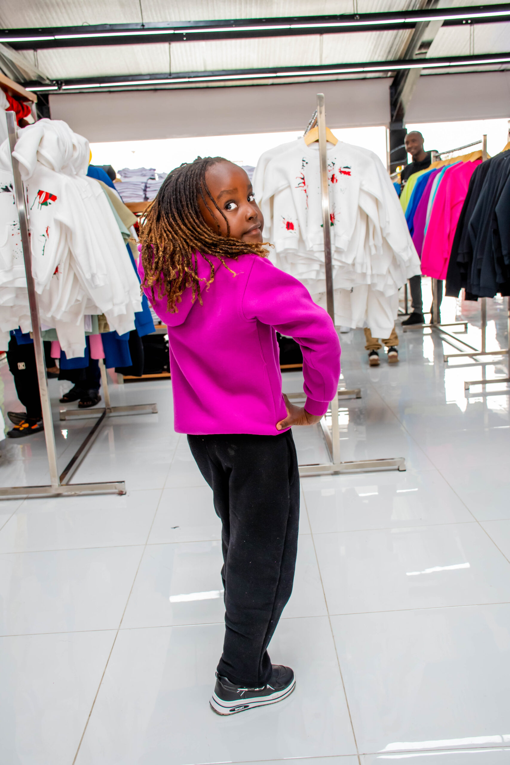 Girls’ Magenta Hoodie & Black Jogger Set - Image 2