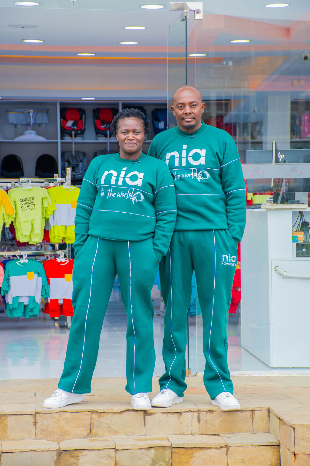 NIA Teal Green Graphic Sweatshirt & Jogger Set with White Piping | Unisex Two-Piece Tracksuit - Image 2