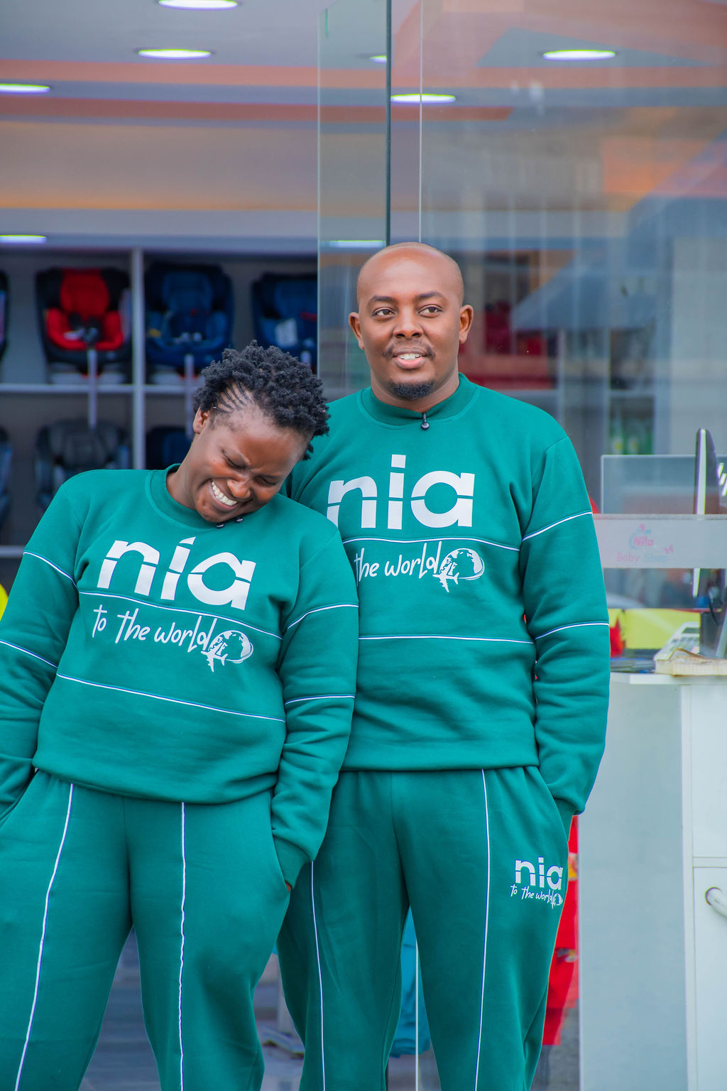 NIA Teal Green Graphic Sweatshirt & Jogger Set with White Piping | Unisex Two-Piece Tracksuit - Image 3