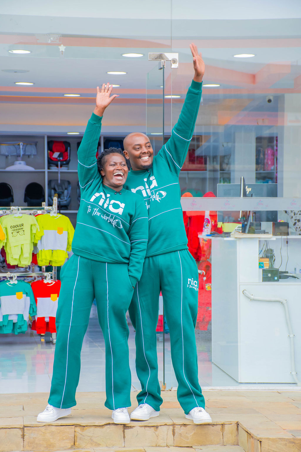 NIA Teal Green Graphic Sweatshirt & Jogger Set with White Piping | Unisex Two-Piece Tracksuit - Image 4
