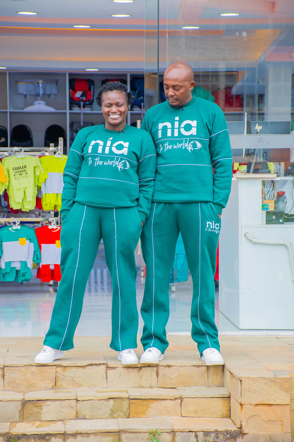 NIA Teal Green Graphic Sweatshirt & Jogger Set with White Piping | Unisex Two-Piece Tracksuit - Image 5