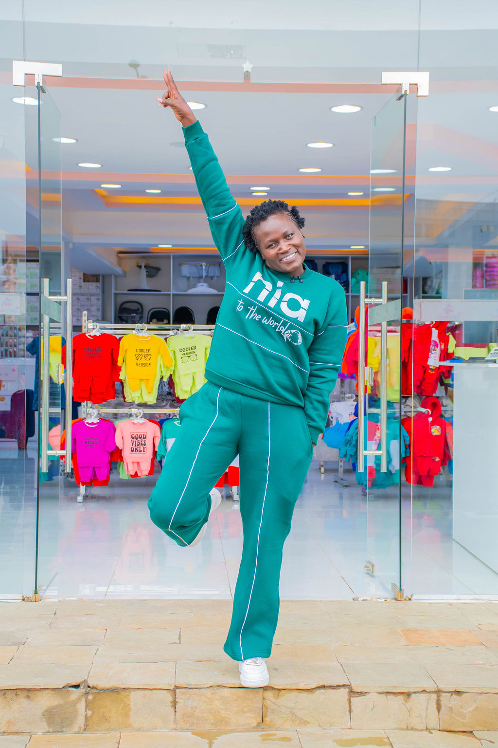 NIA Teal Green Graphic Sweatshirt & Jogger Set with White Piping | Unisex Two-Piece Tracksuit - Image 8