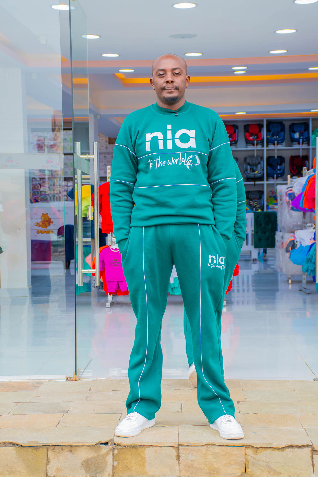 NIA Teal Green Graphic Sweatshirt & Jogger Set with White Piping | Unisex Two-Piece Tracksuit - Image 9