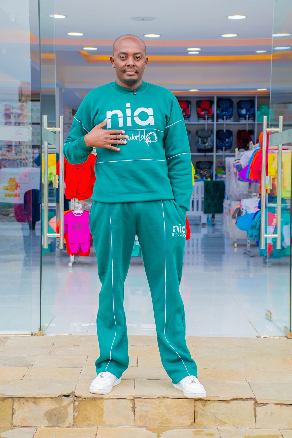 NIA Teal Green Graphic Sweatshirt & Jogger Set with White Piping | Unisex Two-Piece Tracksuit - Image 10