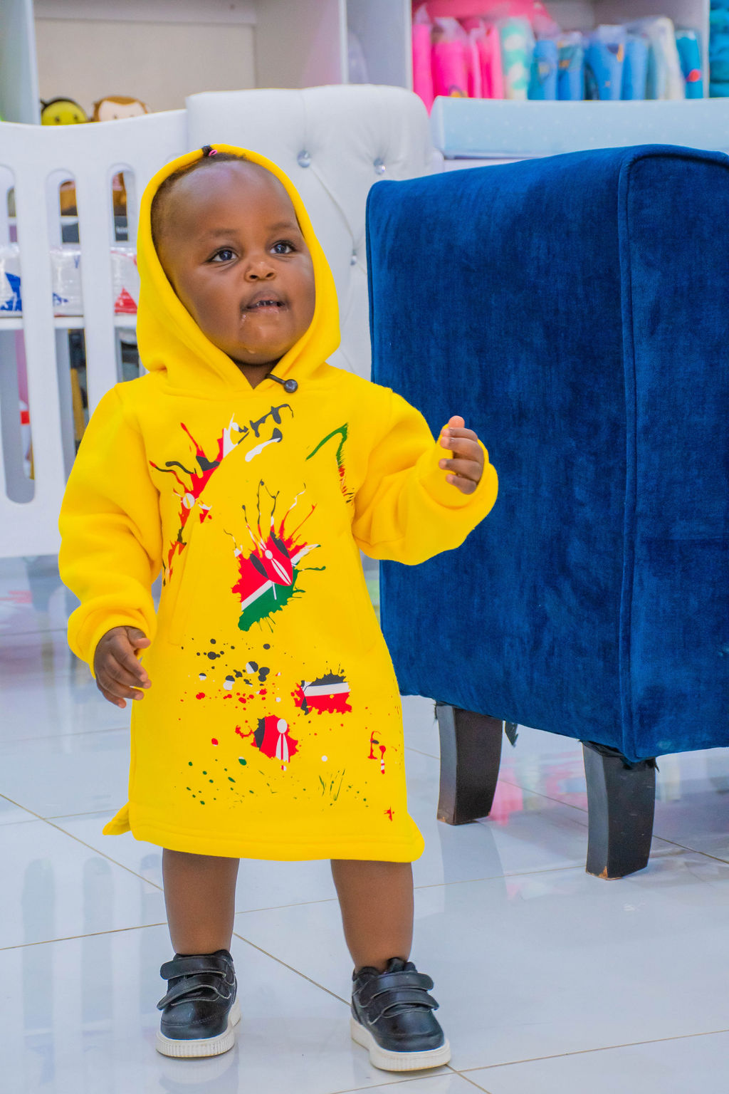 Kids Yellow Kenya Flag Graphic Hooded Sweatshirt Dress - Image 2