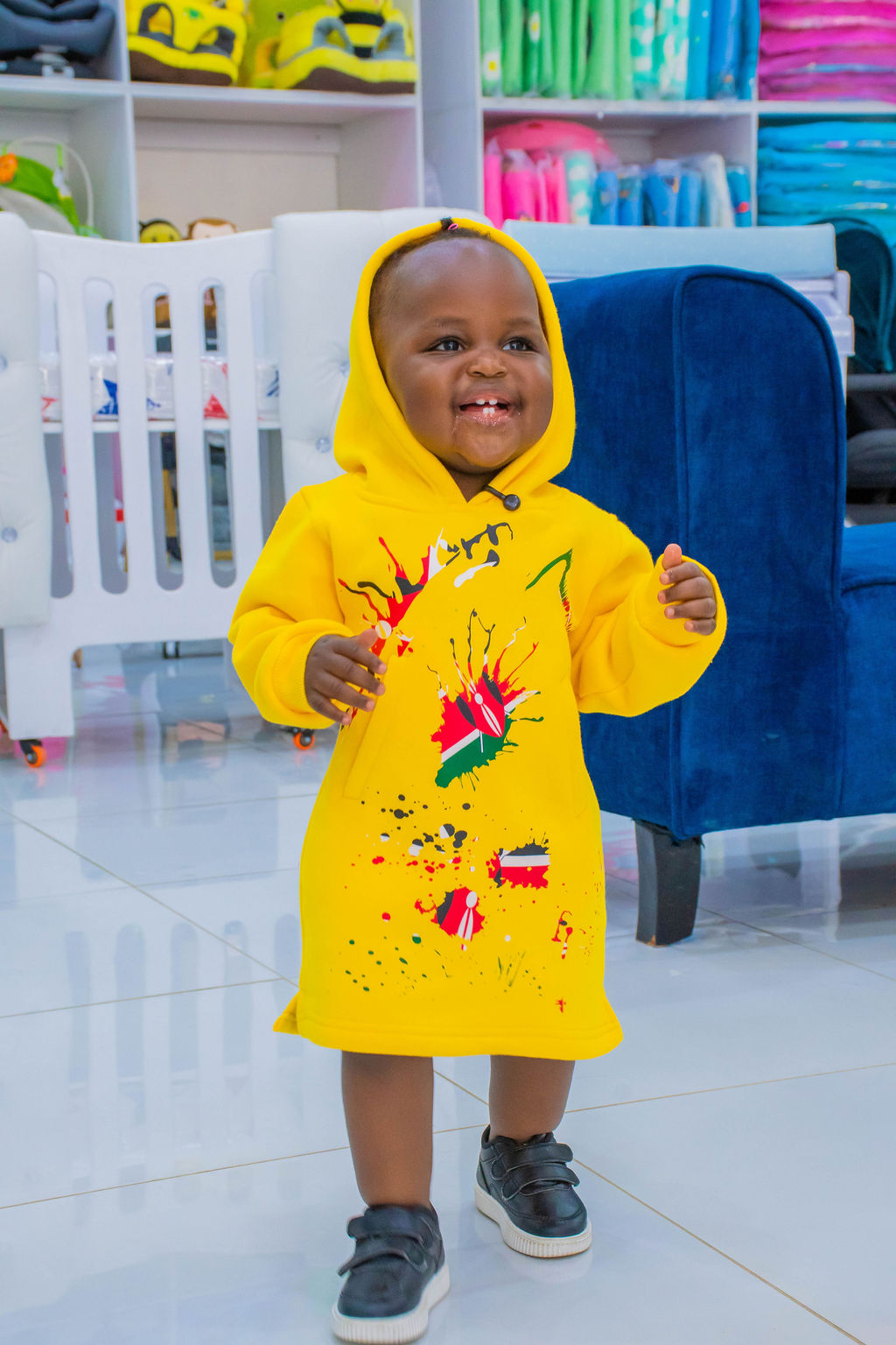 Kids Yellow Kenya Flag Graphic Hooded Sweatshirt Dress