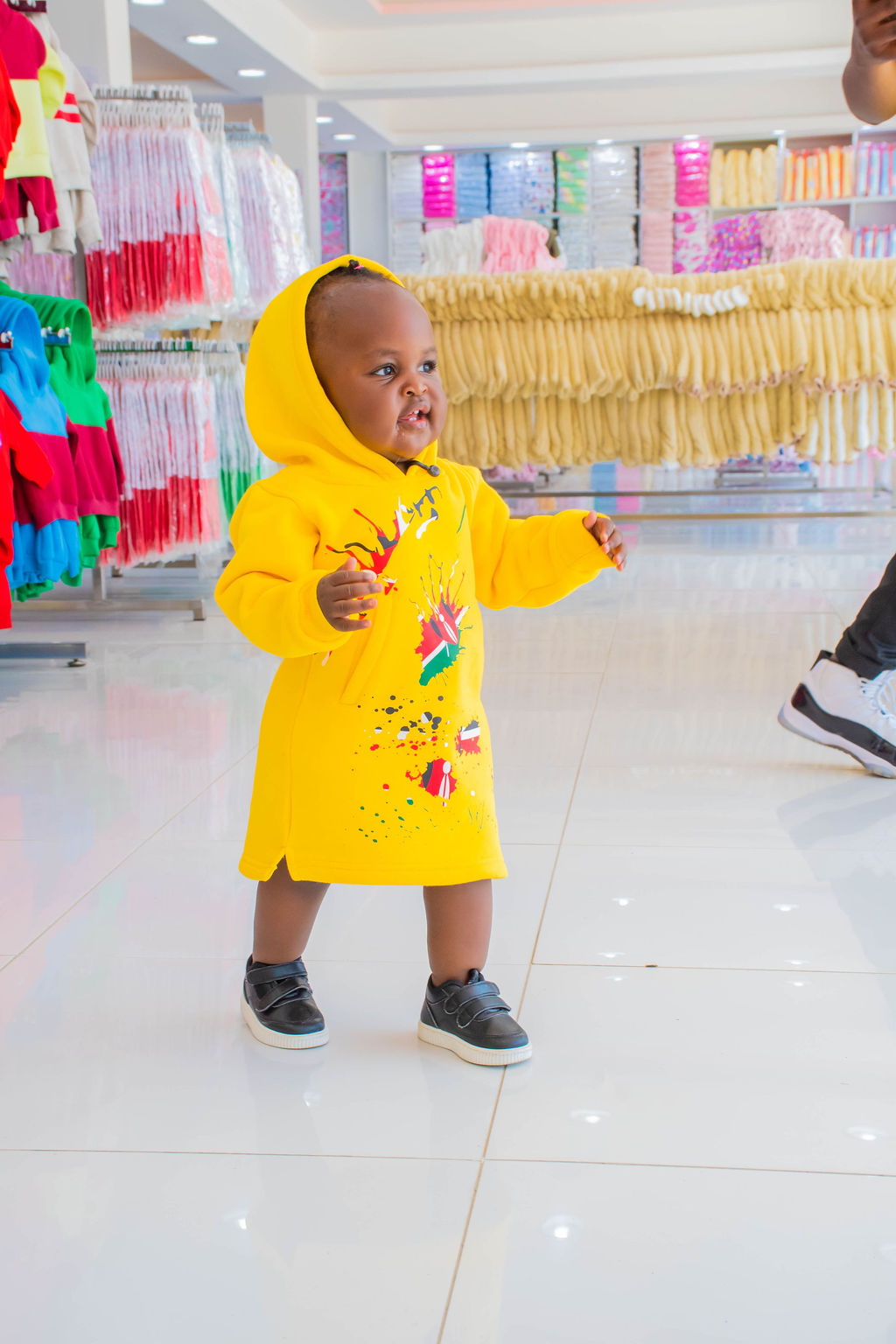 Kids Yellow Kenya Flag Graphic Hooded Sweatshirt Dress - Image 3